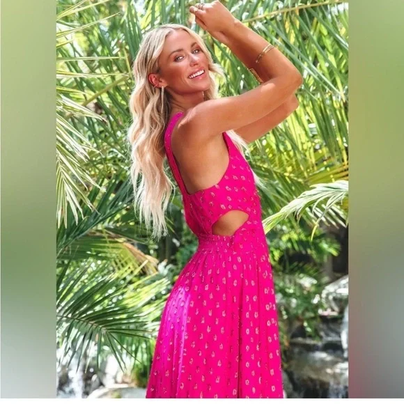 NWT Pink Tiered Shimmer Metallic Dress size Large - Picture 3 of 11